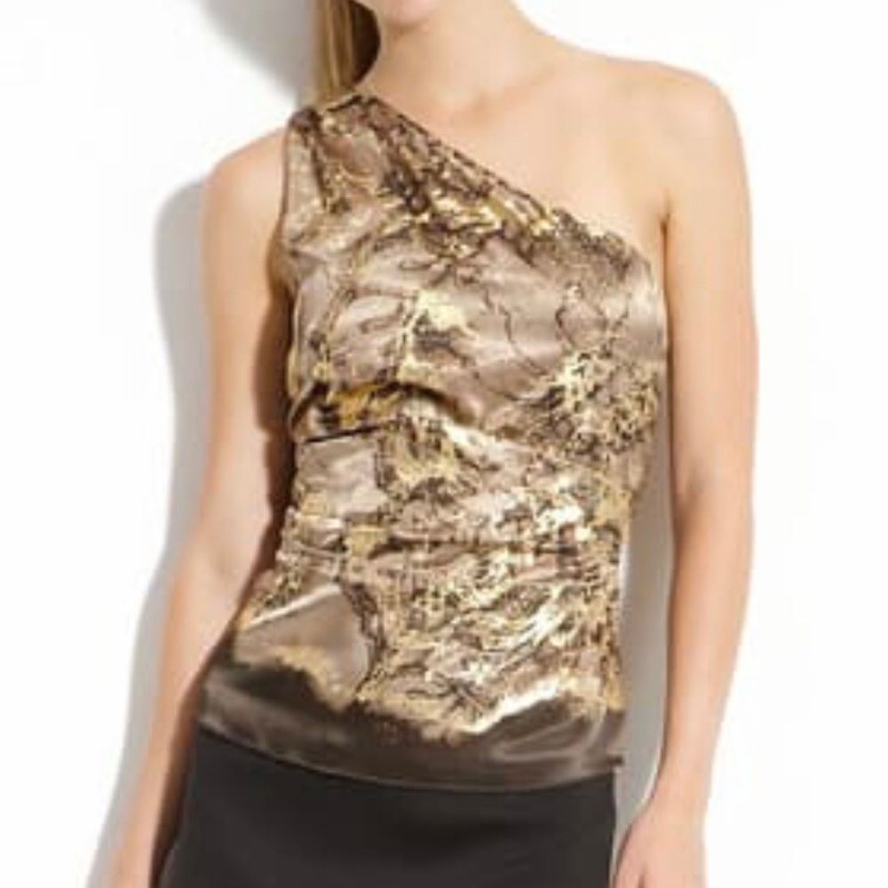 NWT T Tahari Nadine Gold One-shoulder Blouse XS